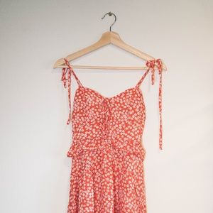 Red and White Floral Mini Dress with Convertible Straps